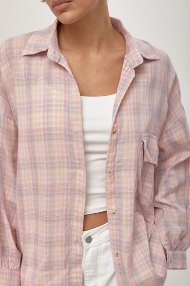 Сорочка в клітинку з відкладним комірцем - пудра цвет, ONE SIZE (є розміри) | Зображення 3