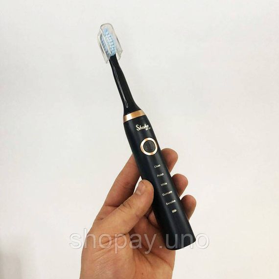 Электрическая зубная щетка Shuke SK-601 аккумуляторная. Ультразвуковая щетка для зубов + 3 насадки. Цвет: черный | Зображення 6