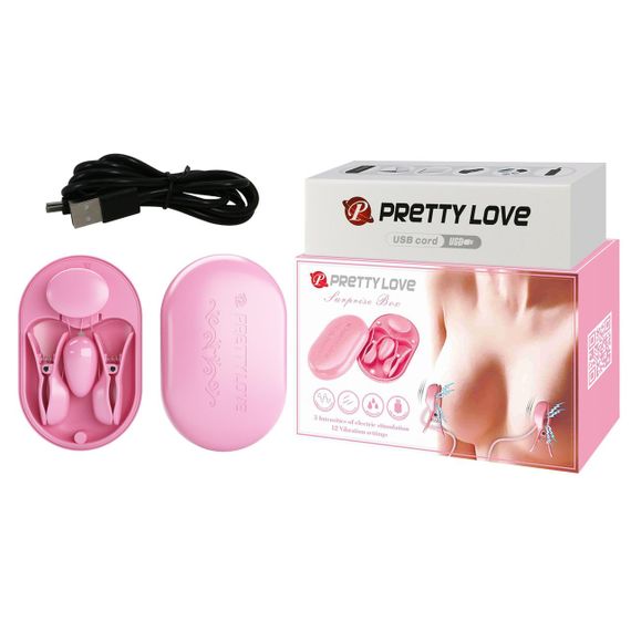 Затискачі для сосків Pretty Love Surprise Box з електростимуляцією, рожевий Sex Aura