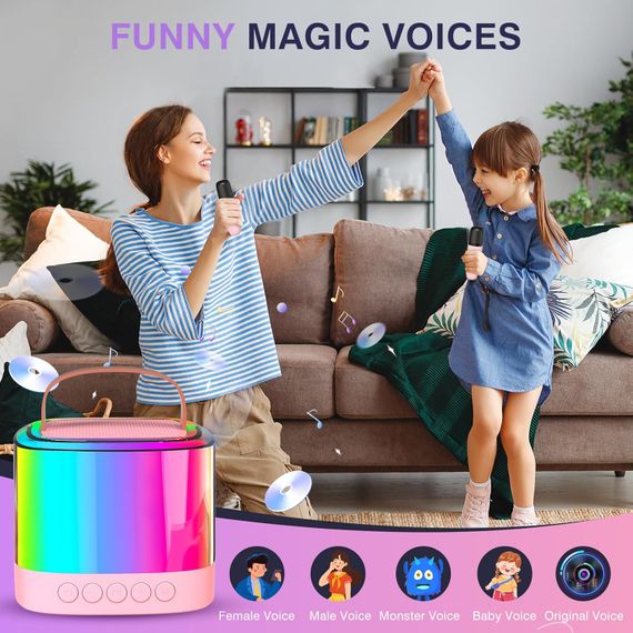 Портативна Bluetooth-колонка T7 з LED підсвічуванням / Караоке-колонка для дітей та дорослих 2 мікрофони | Зображення 2