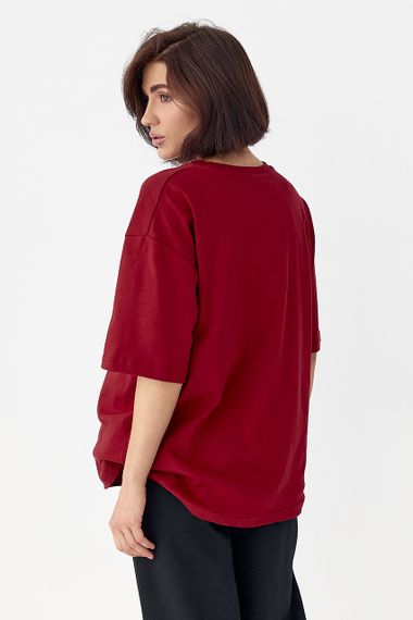 Однотонна базова футболка - бордо цвет, M (є розміри) | Зображення 1