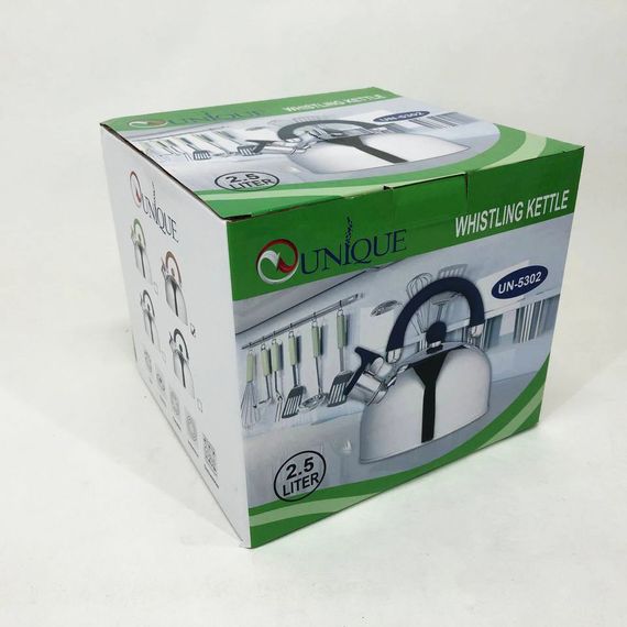 Металевий чайник з нержавіючої сталі Unique UN-5302 2.5 л, Чайник для газ плити, Чайник FE-435 зі свистком