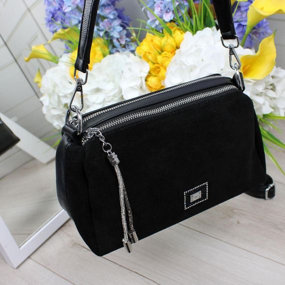 Маленька замшева сумочка крос-боді через плече Чорна Замшева | Зображення 1