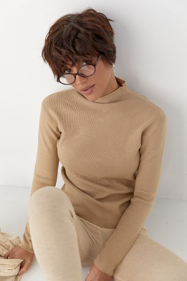 Базова трикотажна водолазка - бежевий цвет, ONE SIZE (є розміри)