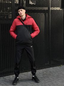 Комплект чоловічий Nike: анорак утеплений червоно-чорний + штани "President" чорні. Барсетка У Подарунок!