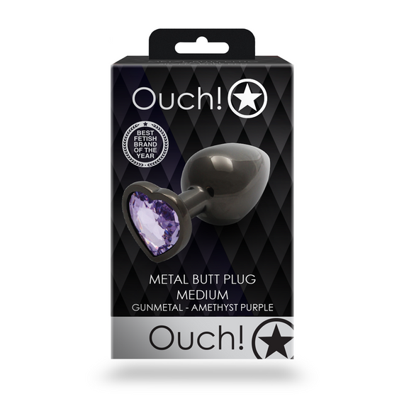 Металева анальна пробка Heart Gem, розмір M, колір: чорний/фіолетовий Ouch! (Нідерланди) Sex Aura | Зображення 7