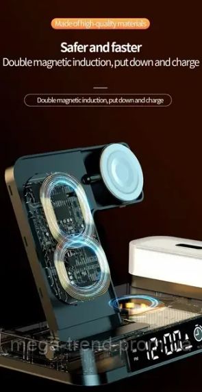 Бездротова зарядка Qi 4in1 Wireless Charger Бездротова зарядка 4в1 док-станція зарядка для телефону | Зображення 3