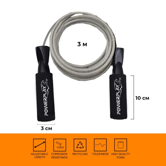 Скакалка швидкісна з підшипниками PowerPlay 4209 Sport Jump Rope Чорна (3m.) | Зображення 5