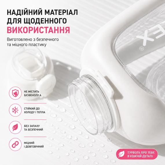 Спортивная бутылка для воды 1.5 л (1500 мл) Белая - с ручкой и трубочкой без BPA, с мотивационной шкалой времени | Зображення 6