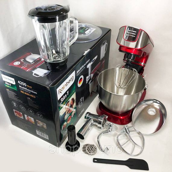 Кухонный комбайн Rainberg RB‐8080 - 4200Вт, чаша 5 л, тестомес, мясорубка, блендер 1.5 л, 6 скоростей, турбо‐режим | Зображення 2