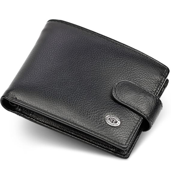Кожаное мужское портмоне на кнопке ST Leather ST-104-1 черный