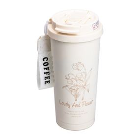 Термокружка Flower Style с ремешком 500 мл белая HP-14-52W