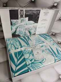 Постельное белье Belizza Amazing turkuaz Ранфорс Хлопок Евро размер (простынь трикотаж на резинке)