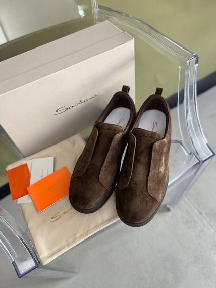 Сліпони Santoni без шнурівки коричневі замша ob438 | Зображення 6