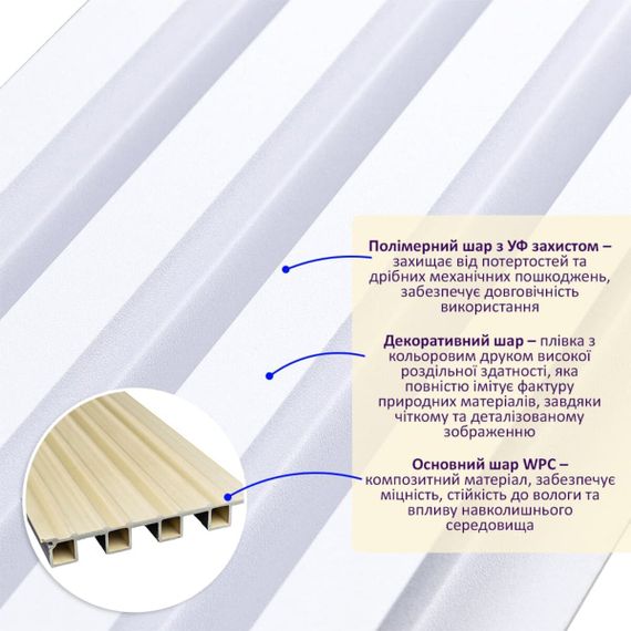 Рейка декоративна WPC стінова 3000х160х23мм Перламутр SW-00001533 | Зображення 1