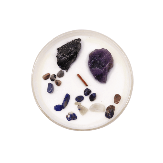 Свічка соєва з камінням  Сонячне сплетіння дерев'яний гніт 360г Chakra 5056368333347 | Зображення 1