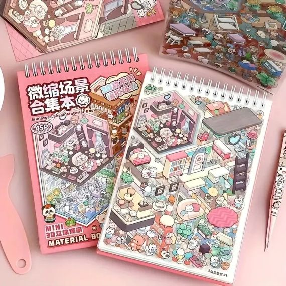 3D стикери для творчості, Book DIY, прозорий фон, 45 сторінок, 20 сцен, наклейки-румбокс. 3D блокнот. | Зображення 1