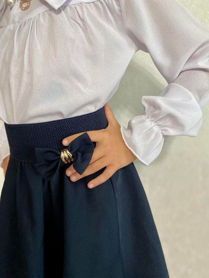 Шкільна блуза для дівчинки з довгим рукавом і відкладним коміром софт, біла, розмір 128, SBR021 | Зображення 2