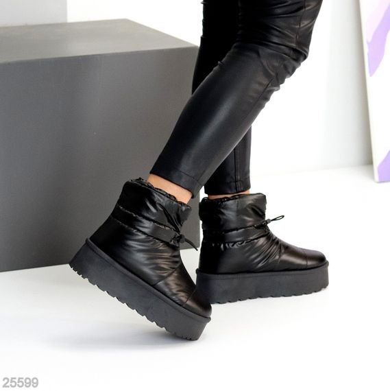 Молодежные зимние черные дутики с фиксатором на платформе | Зображення 5