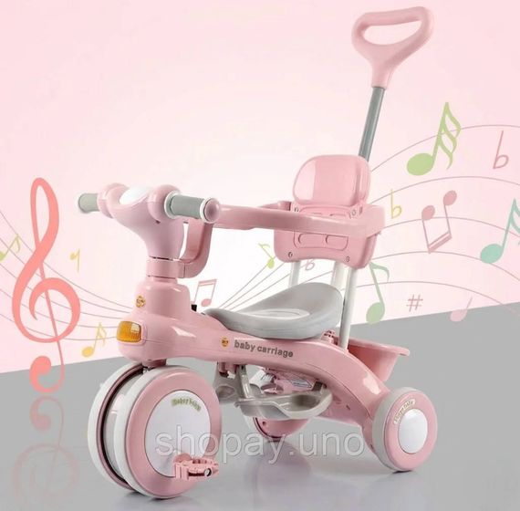 Детский трехколесный велосипед Baby Carriage 588 розовый с родительской ручкой | Зображення 3