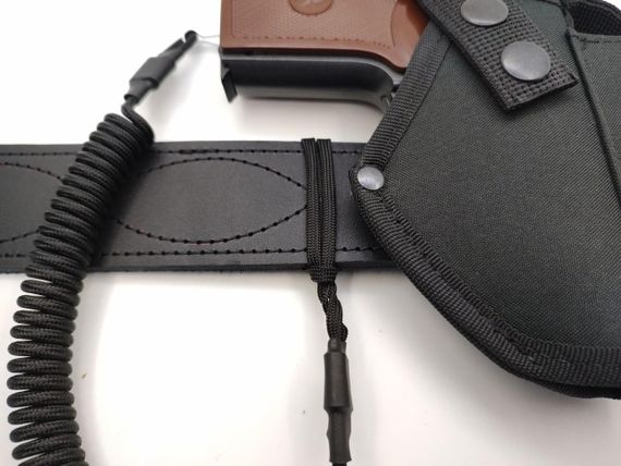 Кобура до ПМ Макарова поясна + шнур страхувальний тренчик з чохлом під магазин чорна 986 MAS MAS | Зображення 1