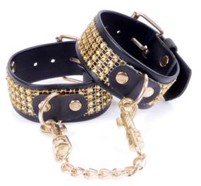 Наручники зі штучної шкіри з кристалами Fetish Boss Series - Handcuffs with cristals Gold, BS3300095 Sex Aura