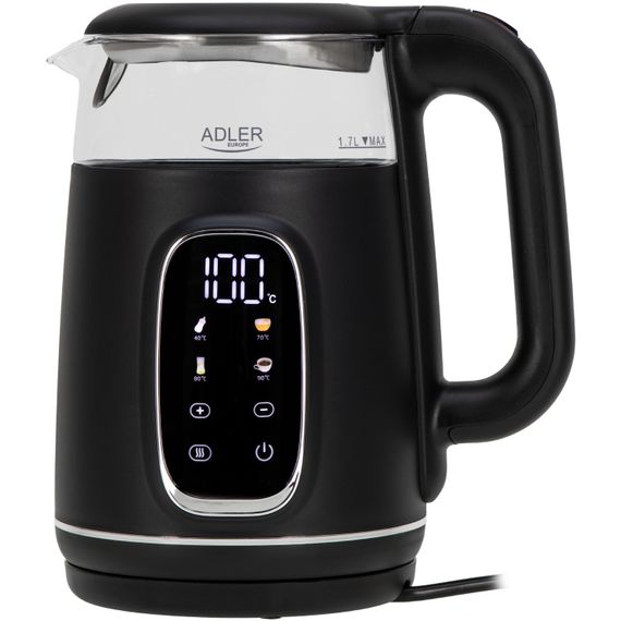 Електрочайник Adler AD 1305 black silver 1850-2200Вт/ 1.7л/ скло/ встановлення температури/ | Зображення 1