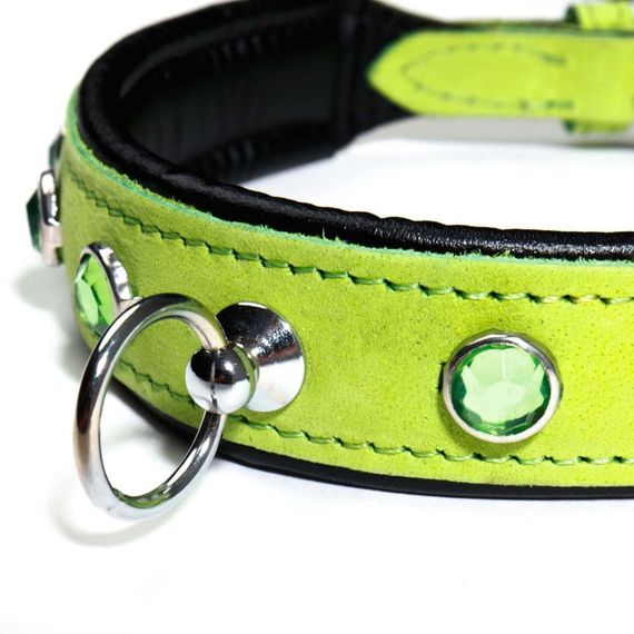 Нашийник зі стразами тонкий DS Fetish шкіряний, салатовий (Голландія) Sex Aura | Зображення 1