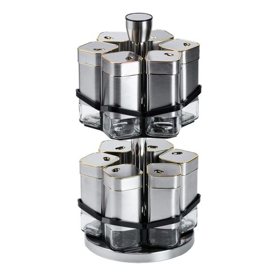 Набор для специй на подставке 12 баночек по 120 мл, хром с золотом HP1321