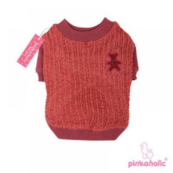 Свитер для собак Pinkaholic с нашитым мишкой, бордовый