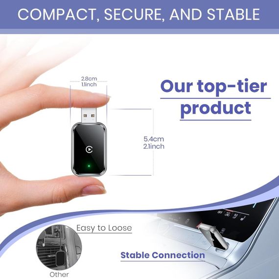 Бездротовий адаптер CarPlay AIZEO для iPhone iOS 10+, перехід з дротового на бездротовий, компактний карплей | Зображення 1