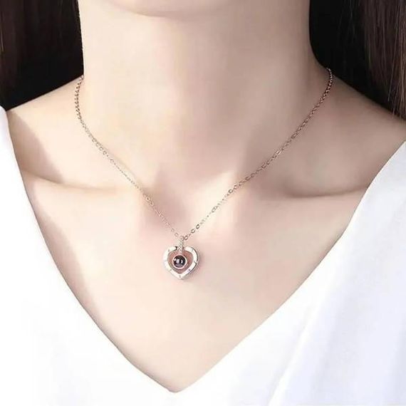 Кулон з проекцією Я тебе люблю 100 мовами світу золотий Серце Срібло