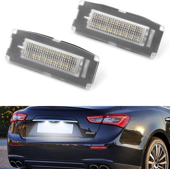 Світлодіодні ліхтарі підсвітки номерного знака NJSBYL для Maserati Ghibli (2014–2020) з білим ксеноном, OEM# 673001401 | Зображення 3