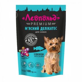 Леопольд Мясной деликатес с лососем для собак. Премиум. Пауч 100 г (24шт/уп)