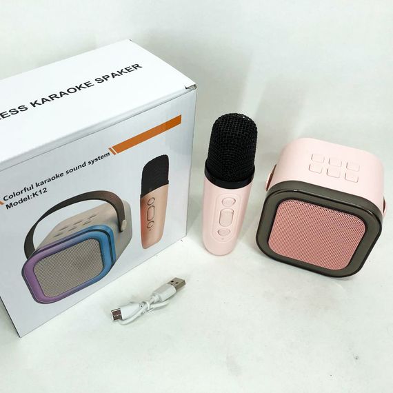 Портативна колонка з караоке мікрофоном та RGB підсвічуванням K12 10W Bluetooth. Колір: рожевий | Зображення 9