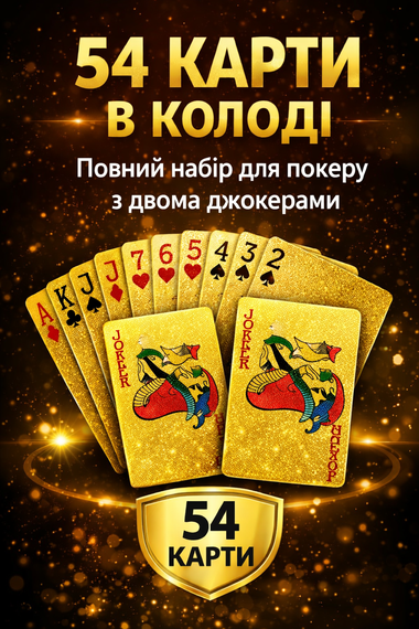 Золоті гральні карти Poker Gold водонепроникні з джокером 54шт | Зображення 2