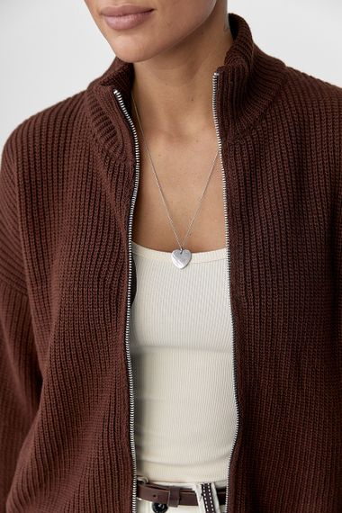 Однотонний в'язаний кардиган із коміром-стійкою - коричневий цвет, ONE SIZE (є розміри) | Зображення 3