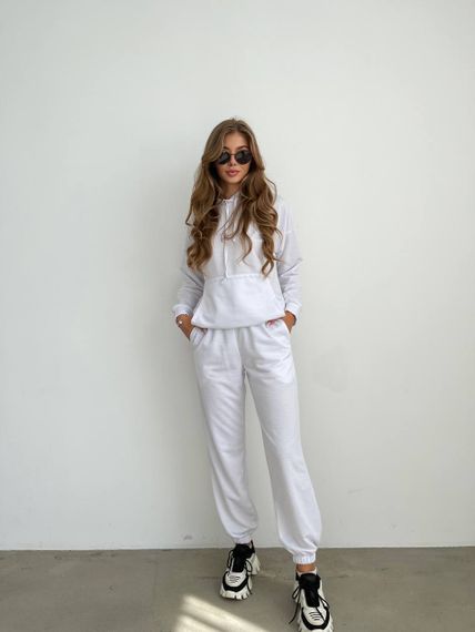 Женский спортивный костюм худи и джоггеры демисезонный двунитка BF536 размер 42/44, цвет белый