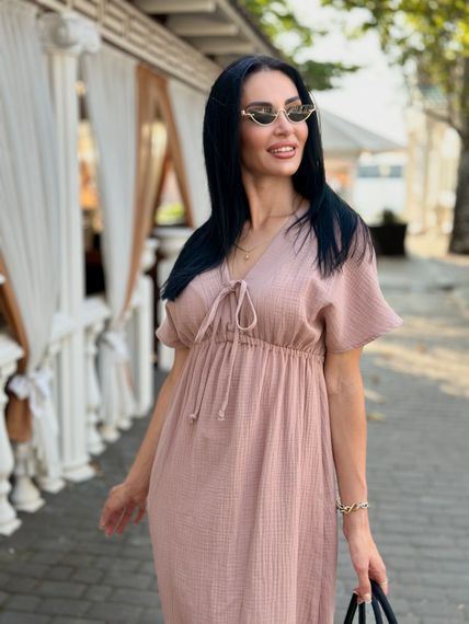 Жіноча довга літня сукня з мусліну легка із завищеною талією розмір 54/56 колір капучино GF58774 | Зображення 4