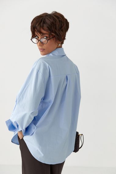 Класична сорочка з трояндами на ґудзиках - блакитний цвет, ONE SIZE (є розміри) | Зображення 1