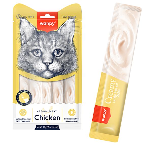 Рідкі ласощі для котів Wanpy Creamy Lickable Treats Chicken з куркою 5 х 14 гр