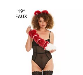 Анальний хвіст зі стрічкою без пробки, Темно-червоний з білим кінчиком, OKOVA 50 см. Sex Aura