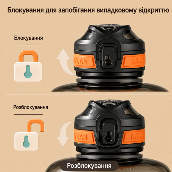 Эко-бутылка KANGZYUAN 2200 мл (2.2 л) - Черная Tritan BPA-free, ударопрочная, спортивная с ручкой и ремешком | Зображення 4