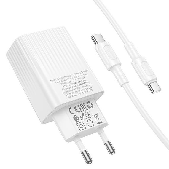 МЗП Borofone BAS73A Source PD20W (1USB-C) + кабель Type-C to Type-C White | Зображення 4