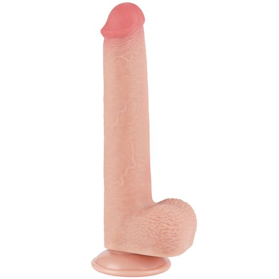 Фалоімітатор Sliding-Skin Dual Layer Dong 9 з мошонкою, тілесний Sex Aura