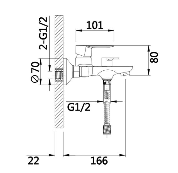 Змішувач для ванни Lidz Latwa 006 (k35) LDLAT006CRM45414 | Зображення 1