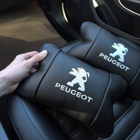 Набор подушек Peugeot из кожи + брелок в подарок, Автоподушки QE-545 с вышивкой | Зображення 6