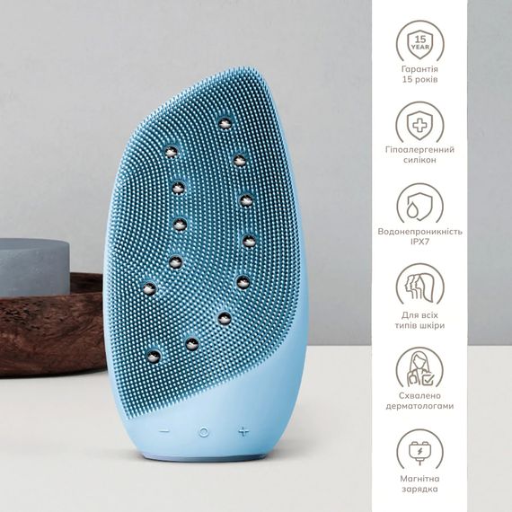 Очищувальна щітка для обличчя GESKE Sonic Thermo Facial Brush&Face-Lifter 8в1 white, Блакитний | Зображення 2