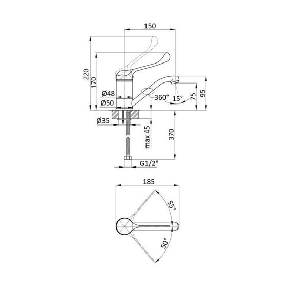 Смеситель для раковины локтевой Lidz Watt 002M с поворотным изливом (k40) LDWAT002MCRM34861 Chrome | Зображення 1
