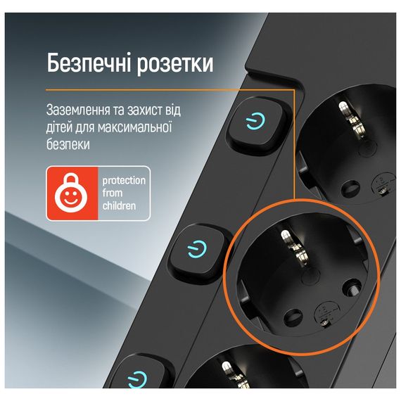 Мережевий фільтр живлення ColorWay CW-PSEA52SBK 5 розеток2м (CW-PSEA52SBK) | Зображення 7